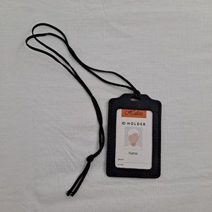 ID Badge holder Leather Felt Black Corded